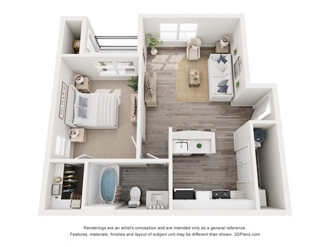 a 1 bedroom floor plan with a bathroom and a living room